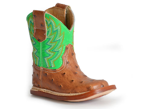 Roper Boys Infant Green Leather Buddy Ostrich Cowboy Boots