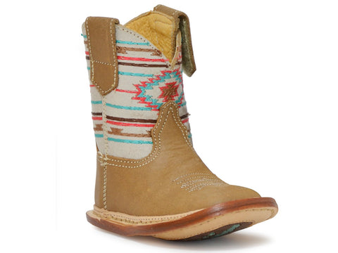 Roper Girls Infant Tan Leather Southwest Stripe Cowbabies Cowboy Boots