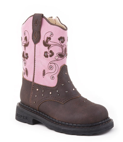 Roper Infant Girls Western Lighted Brown Dazzle Lights Faux Leather Pink Cowboy