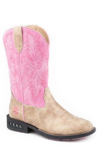 Roper Toddlers Girls Pink/Tan Faux Leather Dazzle Cowboy Boots