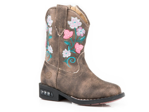 Roper Toddlers Girls Brown Faux Leather Floral Dazzle Cowboy Boots