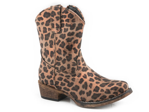 Roper Girls Toddler Tan Faux Leather Riley Cheetah 5In Cowboy Boots