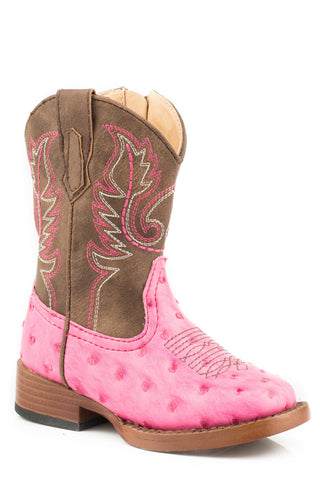 Roper Annabelle Infant Pink Faux Leather Ostrich Western Boots