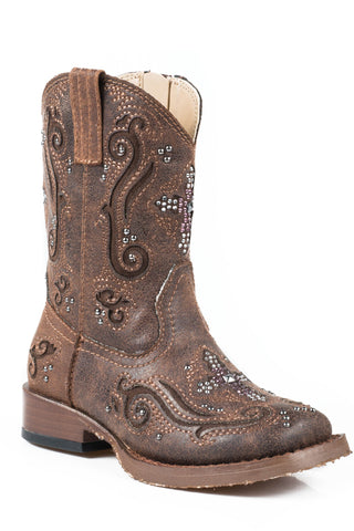 Roper Boots Infant Brown Faux Leather Cross Girls Faith Cowboy