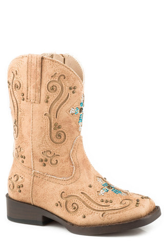 Roper Crystals Girls Toddlers Tan Faux Leather Faith Cowboy Boots