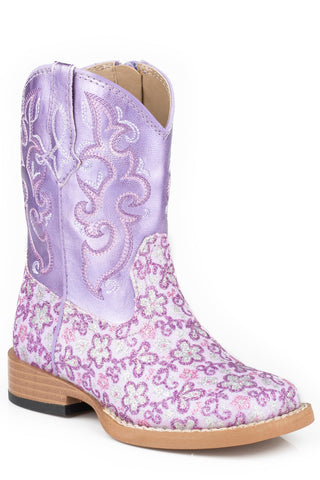 Roper Lavender Infant Purple Faux Leather Girls Floral Glitter Boots