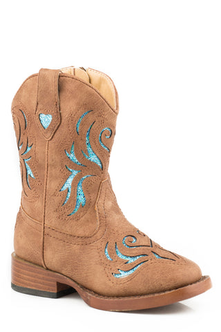 Roper Glitter Breeze Infant Tan Faux Leather Girls Turquoise Boots
