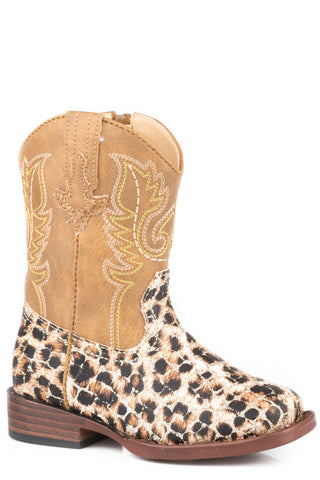 Roper Toddlers Girls Gold Faux Leather Glitter Leopard Cowboy Boots