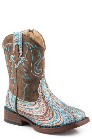 Roper Toddlers Girls Multi Faux Leather Glitter Swirl II Cowboy Boots