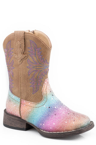 Roper Toddlers Girls Multi Faux Leather Glitter Rainbow Cowboy Boots