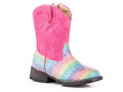 Roper Toddler Girls Multi Rainbow Faux Leather Glitter Cowboy Boots