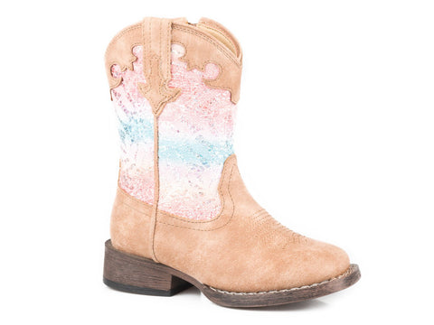 Roper Toddler Girls Multi Tan Faux Leather Glitter Lace Cowboy Boots