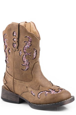 Roper Toddlers Girls Tan Faux Leather Glitter Gypsy Cowboy Boots