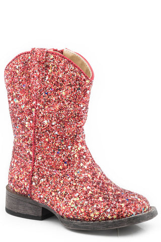 Roper Girls Toddler Multi Red Faux Leather Glitter Galore Cowboy Boots