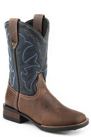 Roper Kids Boys Brown/Navy Leather Monterey Cowboy Boots