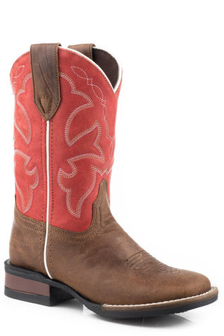 Roper Boys Kids Tan/Red Leather Monterey Cowboy Boots