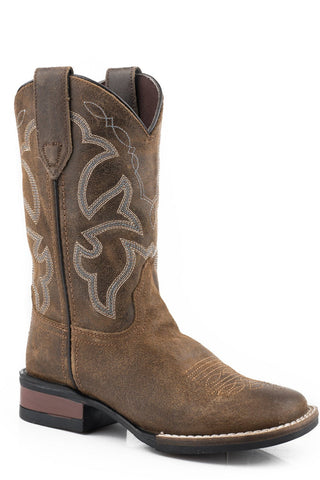 Roper Kids Boys Oiled Beige Leather Monterey Cowboy Boots