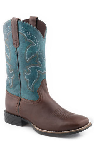 Roper Boys Kids Brown/Teal Green Leather Monterey Cowboy Boots