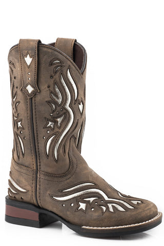 Roper Girls Kids Oiled Brown Leather Shiloh Cowboy Boots