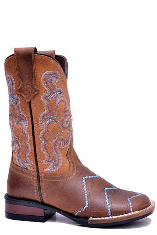 Roper Boys Kids Brown Leather Monterey Angles Cowboy Boots