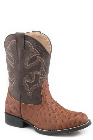 Roper Boys Kids Tan/Brown Faux Leather Cody Ostrich Cowboy Boots