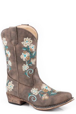 Roper Kids Girls Brown Faux Leather Juliet Floral Cowboy Boots