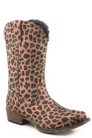 Roper Girls Kids Tan Faux Leather Riley Cheetah Cowboy Boots