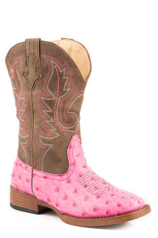 Roper Annabelle Kids Pink Faux Leather Ostrich Western Boots