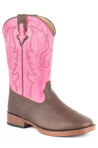 Roper Boots Kids Pink Faux Leather Square Toe Girls Texsis Cowboy
