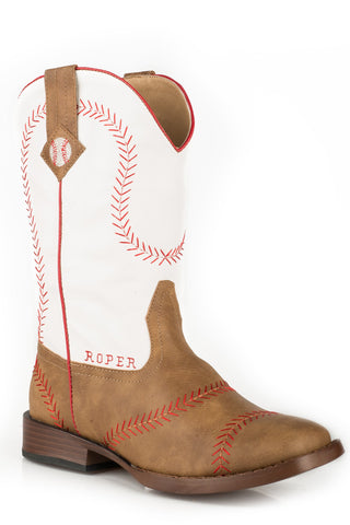 Roper Baseball Kids Boys Tan Faux Leather Cowboy Boots