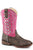 Roper Kids Girls Chocolate Brown/Pink Faux Leather Askook Cowboy Boots