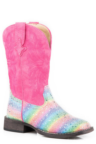 Roper Kids Girls Multi-Color Faux Leather Glitter Rainbow Cowboy Boots