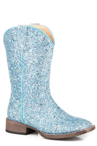 Roper Kids Girls Blue Faux Leather Glitter Galore 9In Cowboy Boots