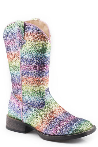 Roper Girls Kids Pink Faux Leather Glitter Galore Rainbow Cowboy Boots