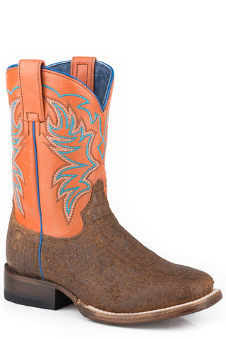 Roper Kids Boys Orange/Brown Leather Alister 8In Cowboy Boots
