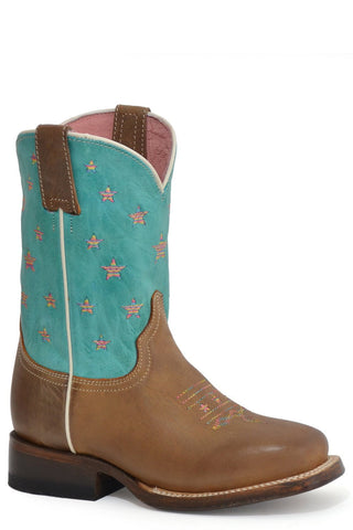 Roper Girls Kids Brown Leather Stars 8In Cowboy Boots