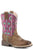 Roper Kids Girls Tan/Pink Leather Arizona Aztec Cowboy Boots