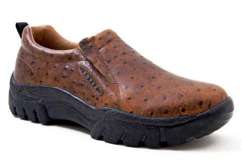 Roper Mens Slip-Ons Tan Vintage Faux Ostrich Leather Comfort Loafer Shoes