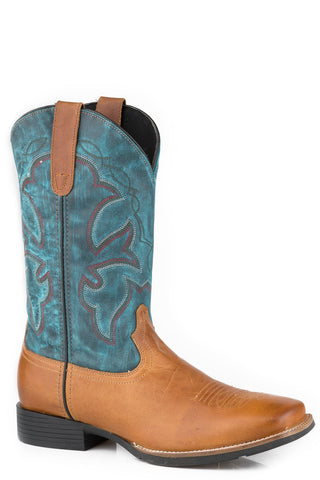 Roper Mens Tan/Blue Leather Monterey 12In Cowboy Boots