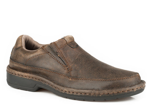 Roper Powerhouse Mens Brown Leather Opanka Slipon Nubuck Shoes
