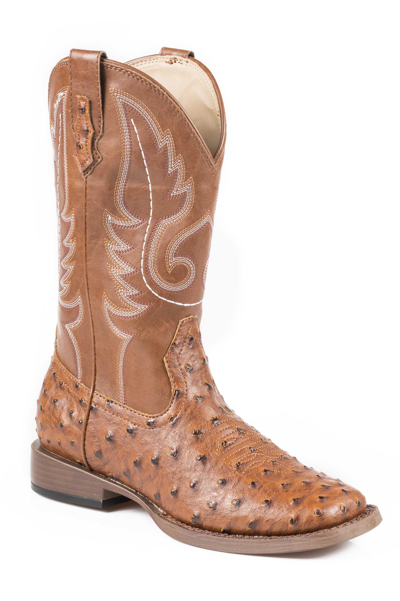 Square Toe Roper Fringe Cowgirl Boots Roper Bumps Mens Tan Faux