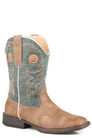 Roper Mens Brown/Blue Faux Leather Daniel Cowboy Boots