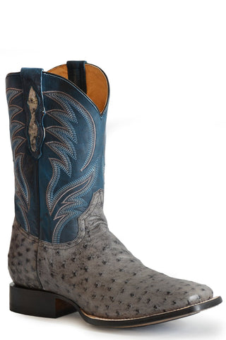 Roper Mens Grey/Dark Blue Ostrich Oliver Cowboy Boots