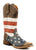 Roper Mens Americana Brown American Flag Square Toe Leather Cowboy Boots