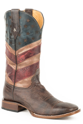 Roper Mens Multi-Color Leather Old Glory Cowboy Boots