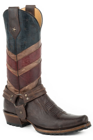 Roper Harness Mens Brown/Red Leather Old Glory Cowboy Boots