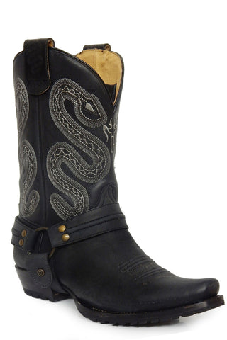 Roper Mens Black Leather Sting Cowboy Boots