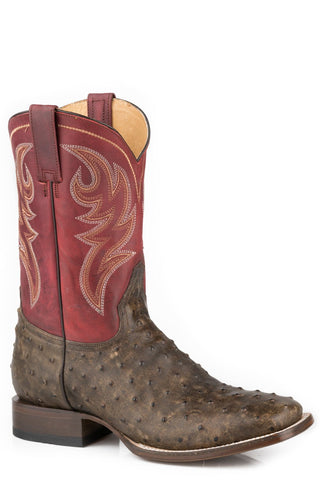 Roper Mens Brown/Red Leather Diesel Ostrich Cowboy Boots