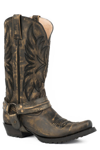Roper Mens Vintage Black Leather Carson Cowboy Boots