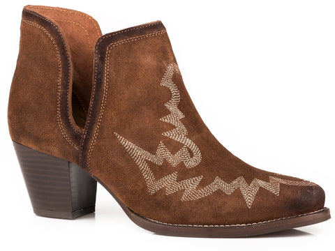 Roper Womens Brown Leather Rowdy Cow Suede Ankle Boots